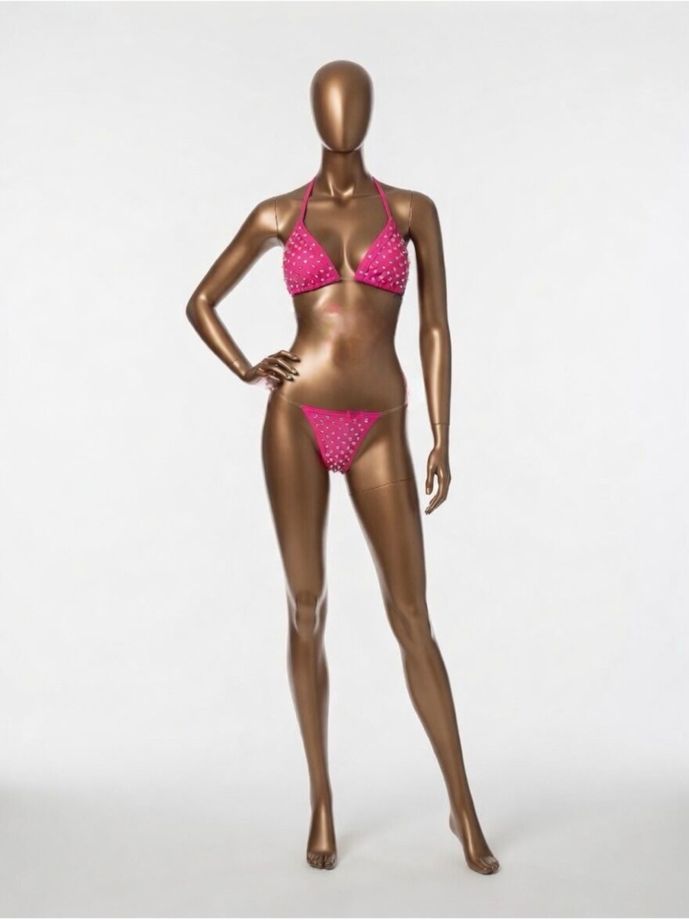 Women's Pink Polka Dot Triangle Bikini Set